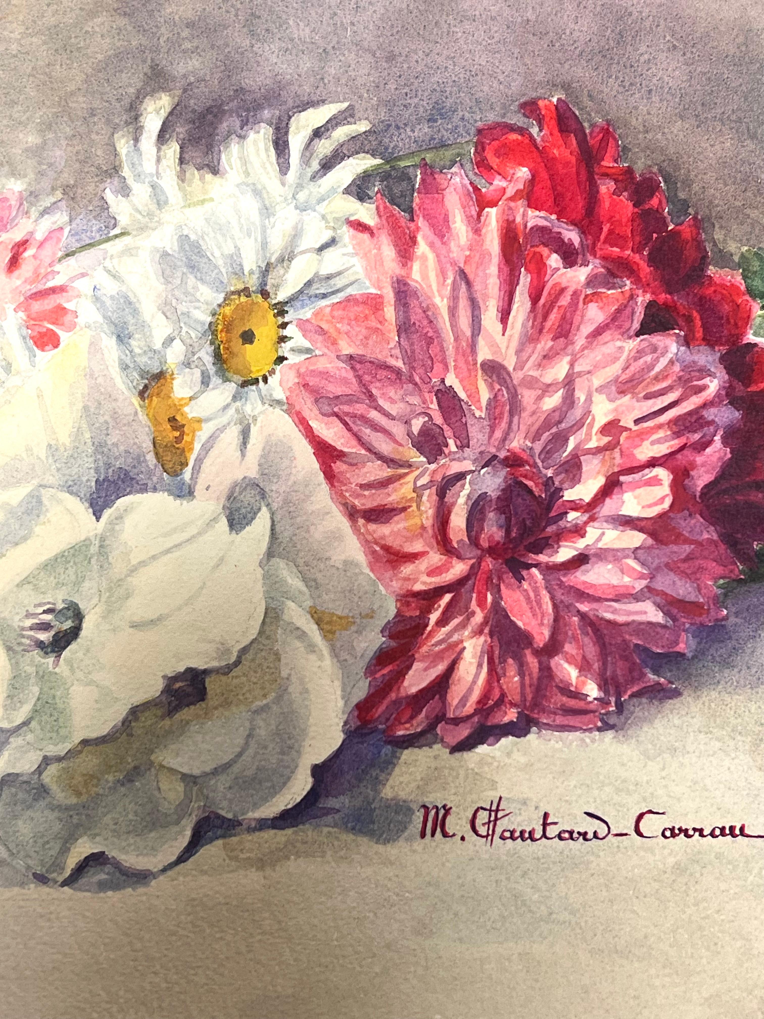 Acquerello floreale impressionista francese dei primi del '900 firmato da Marie Carreau - Still-Life Painting Beige di Marie-Amelie Chautard-Carreau