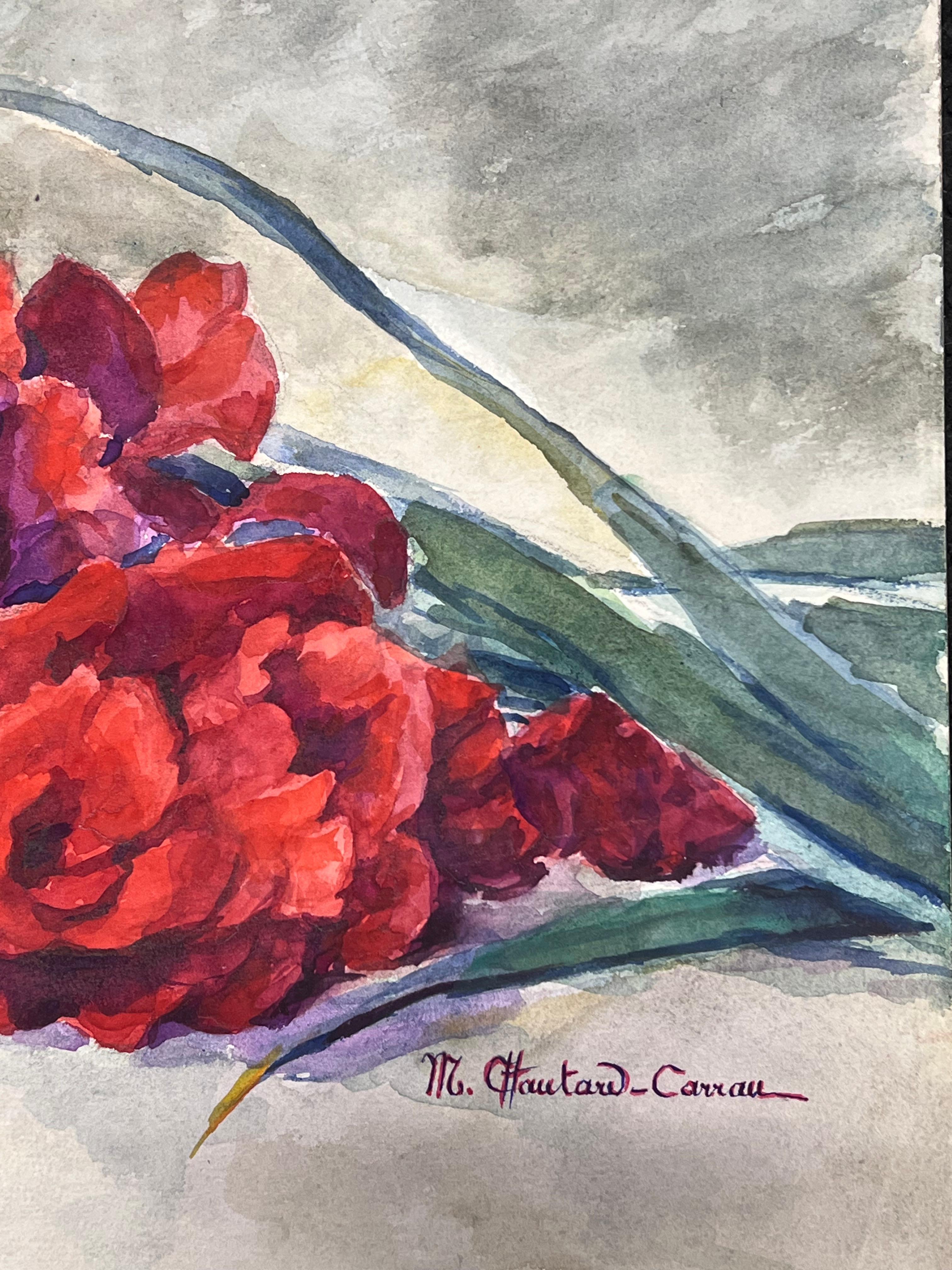 Acquerello floreale impressionista francese dei primi del '900 firmato da Marie Carreau in vendita 1