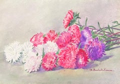 Acuarela de flores impresionista francesa de principios de 1900 firmada por Marie Carreau