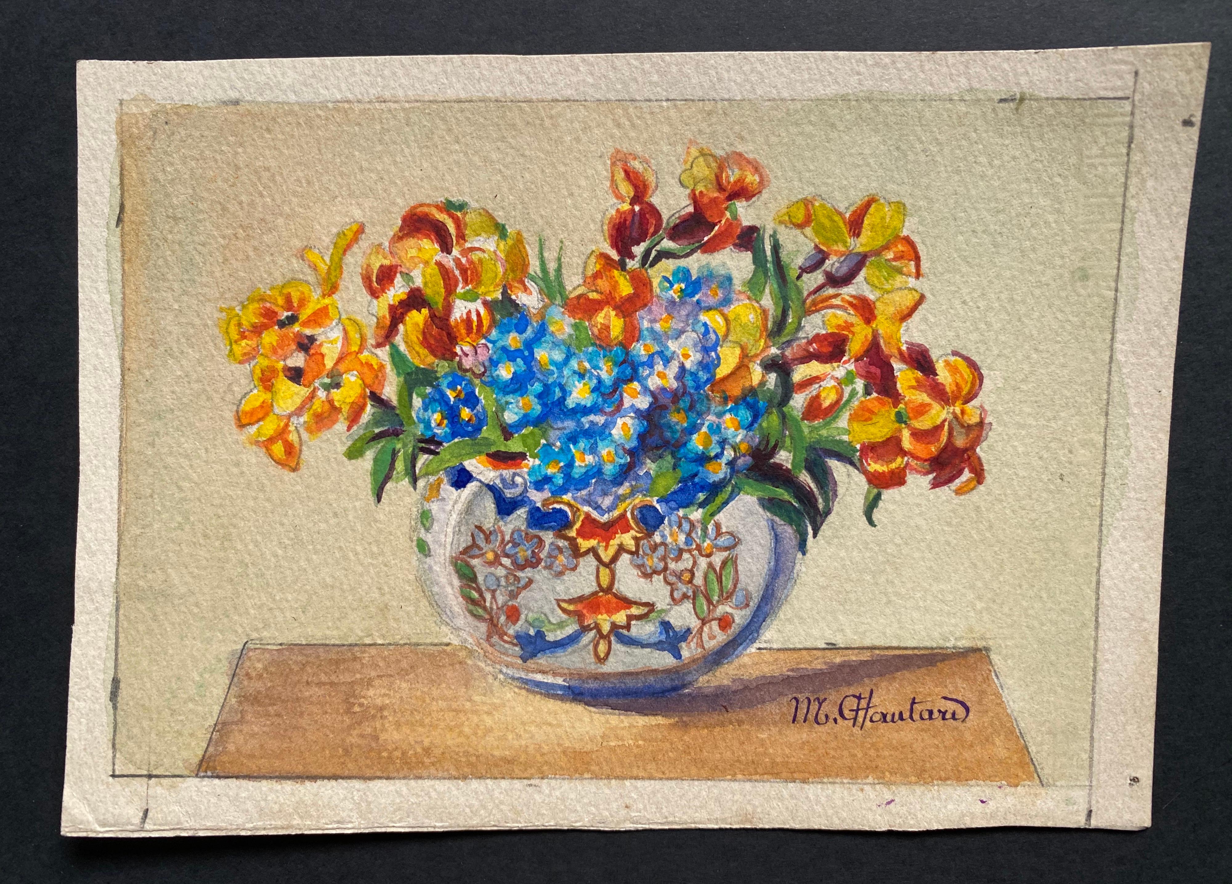 Early 1900's French Impressionist Signed Flower Watercolours  Marie Carreau - Painting by Marie-Amelie Chautard-Carreau