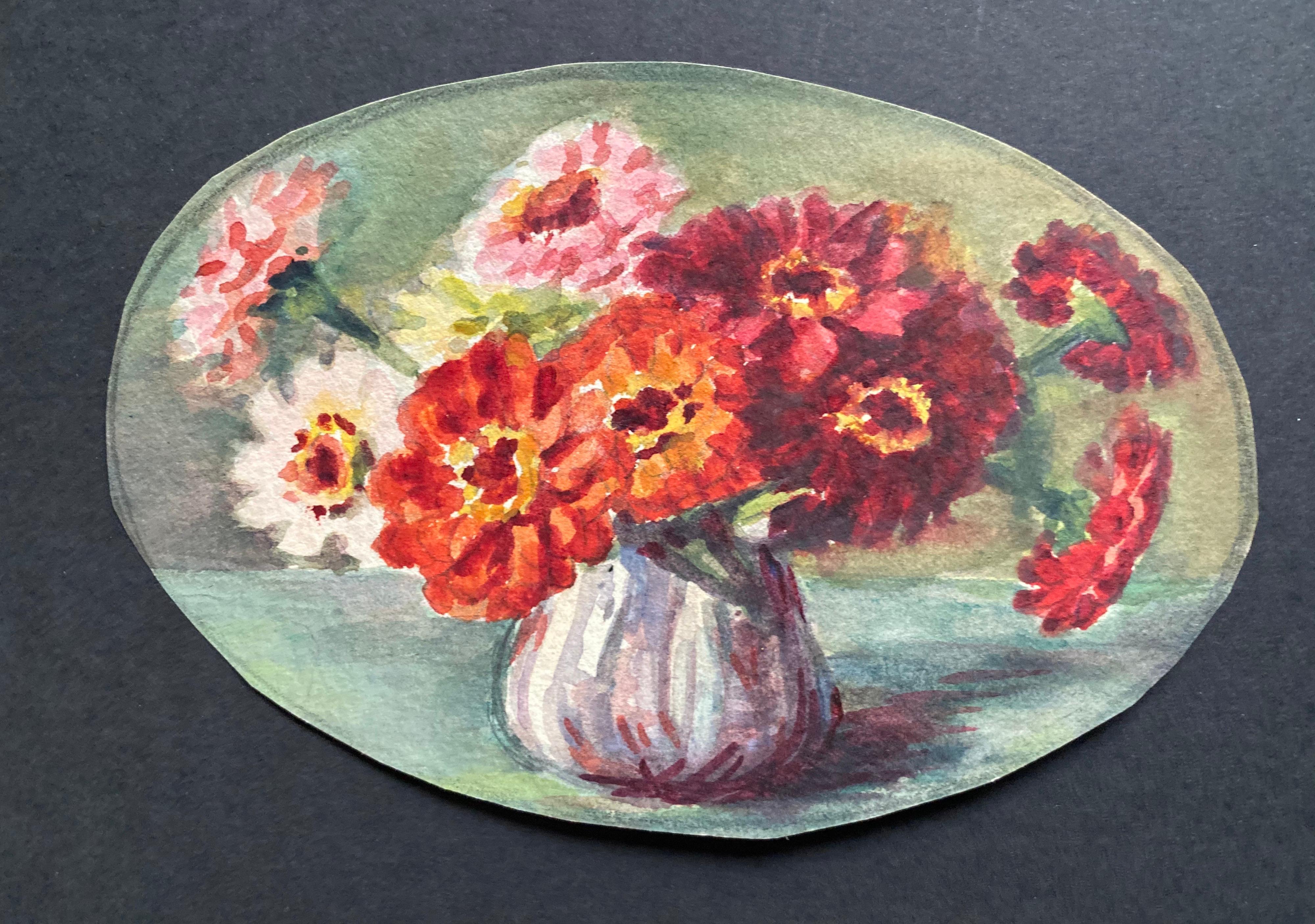 Early 1900's French Impressionist Signed Flower Watercolours Marie Carreau - Painting by Marie-Amelie Chautard-Carreau