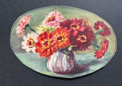 Early 1900's French Impressionist Signed Flower Watercolours Marie Carreau