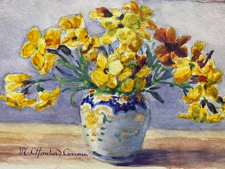 Early 1900's French Impressionist Signed Flower Watercolours Marie Carreau - Brown Still-Life Painting by Marie-Amelie Chautard-Carreau