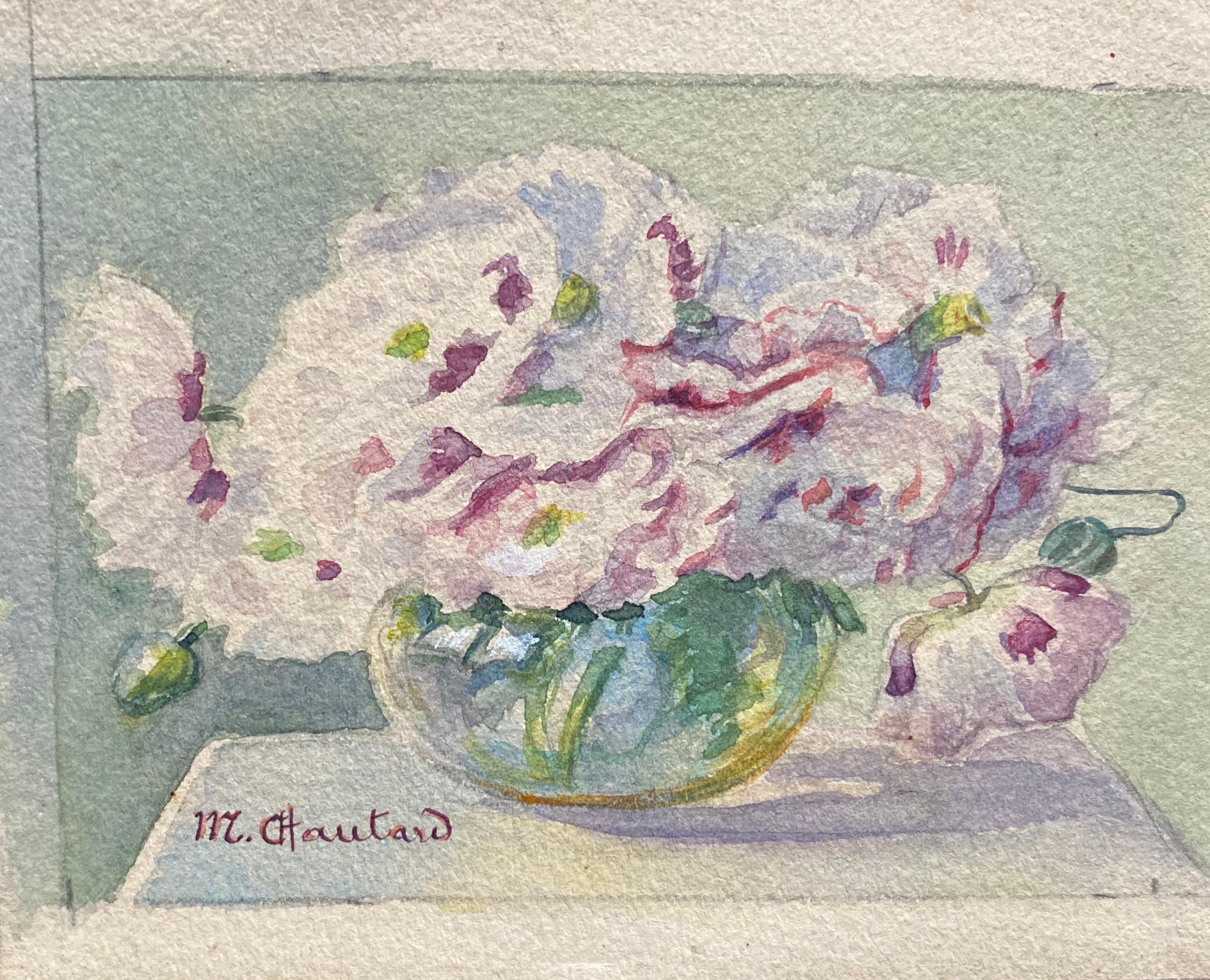 Aquarelles de fleurs signées de l'impressionniste française Marie Carreau du début des années 1900 - Impressionnisme Painting par Marie-Amelie Chautard-Carreau