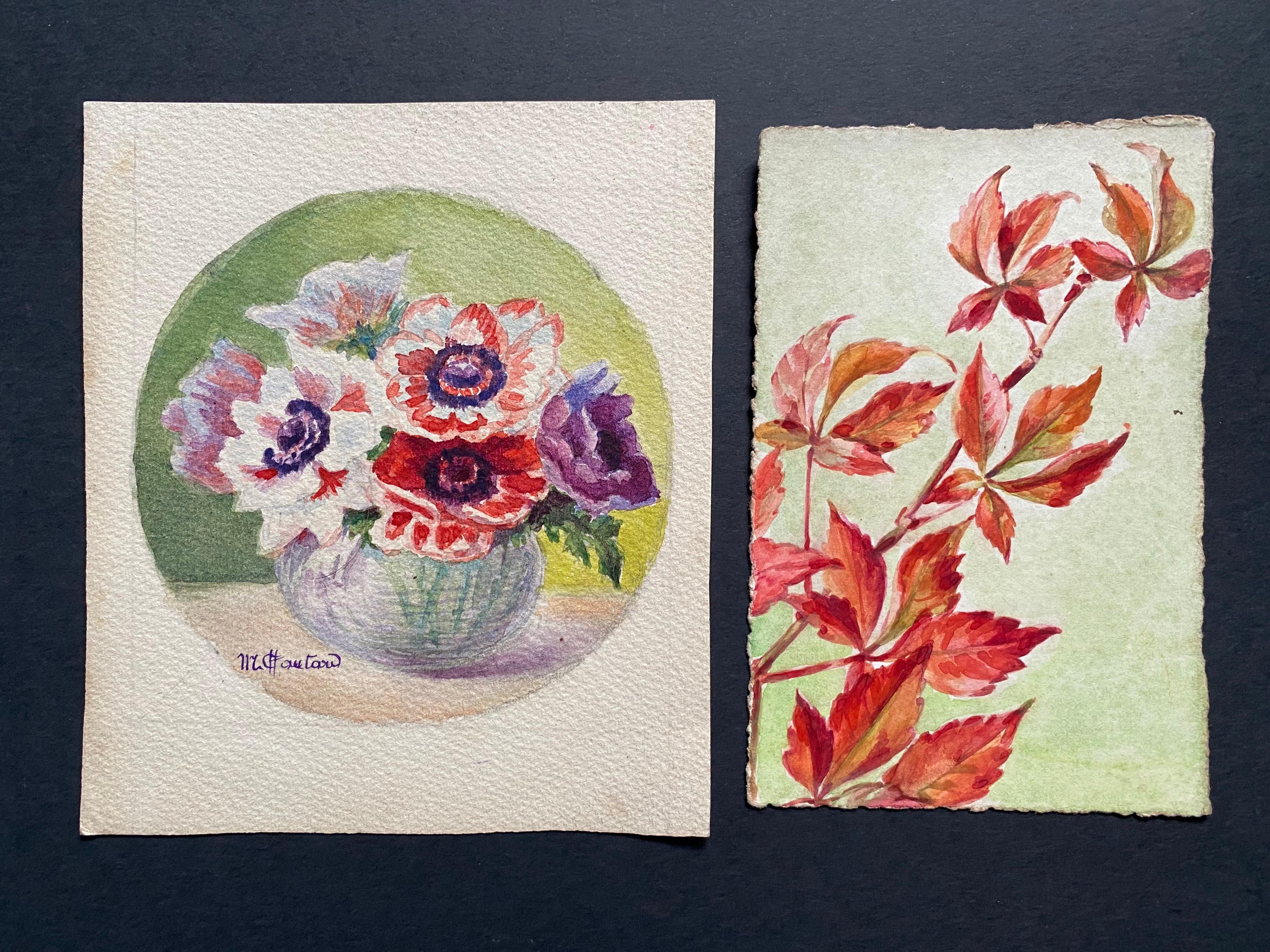 Early 1900's French Impressionist Signed Flower Watercolours  Marie Carreau