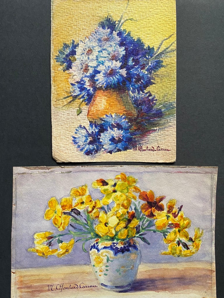 Marie-Amelie Chautard-Carreau Still-Life Painting - Early 1900's French Impressionist Signed Flower Watercolours Marie Carreau