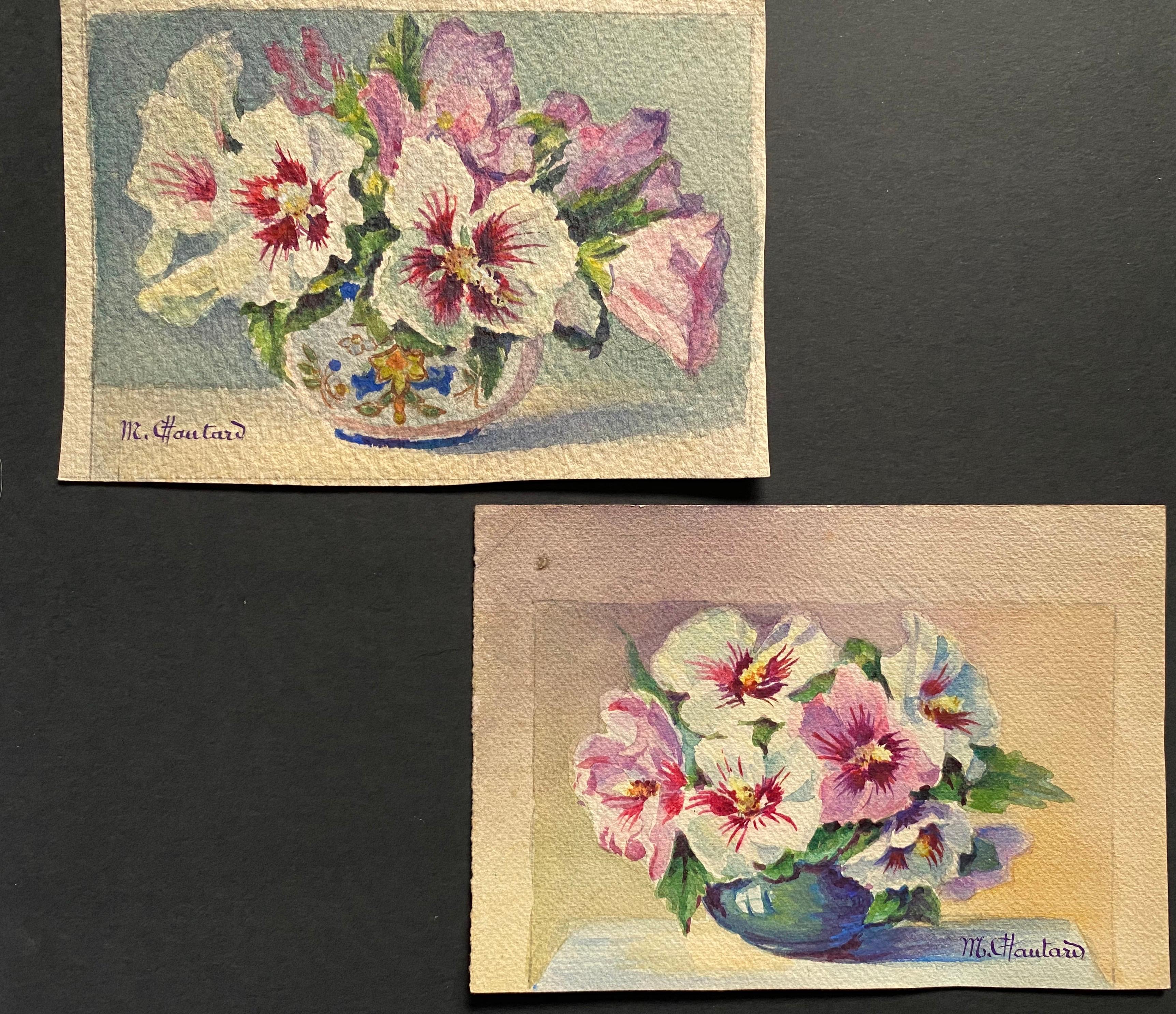 Marie-Amelie Chautard-Carreau Still-Life - Early 1900's French Impressionist Signed Flower Watercolours  Marie Carreau