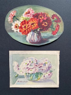 Early 1900's French Impressionist Signed Flower Watercolours Marie Carreau