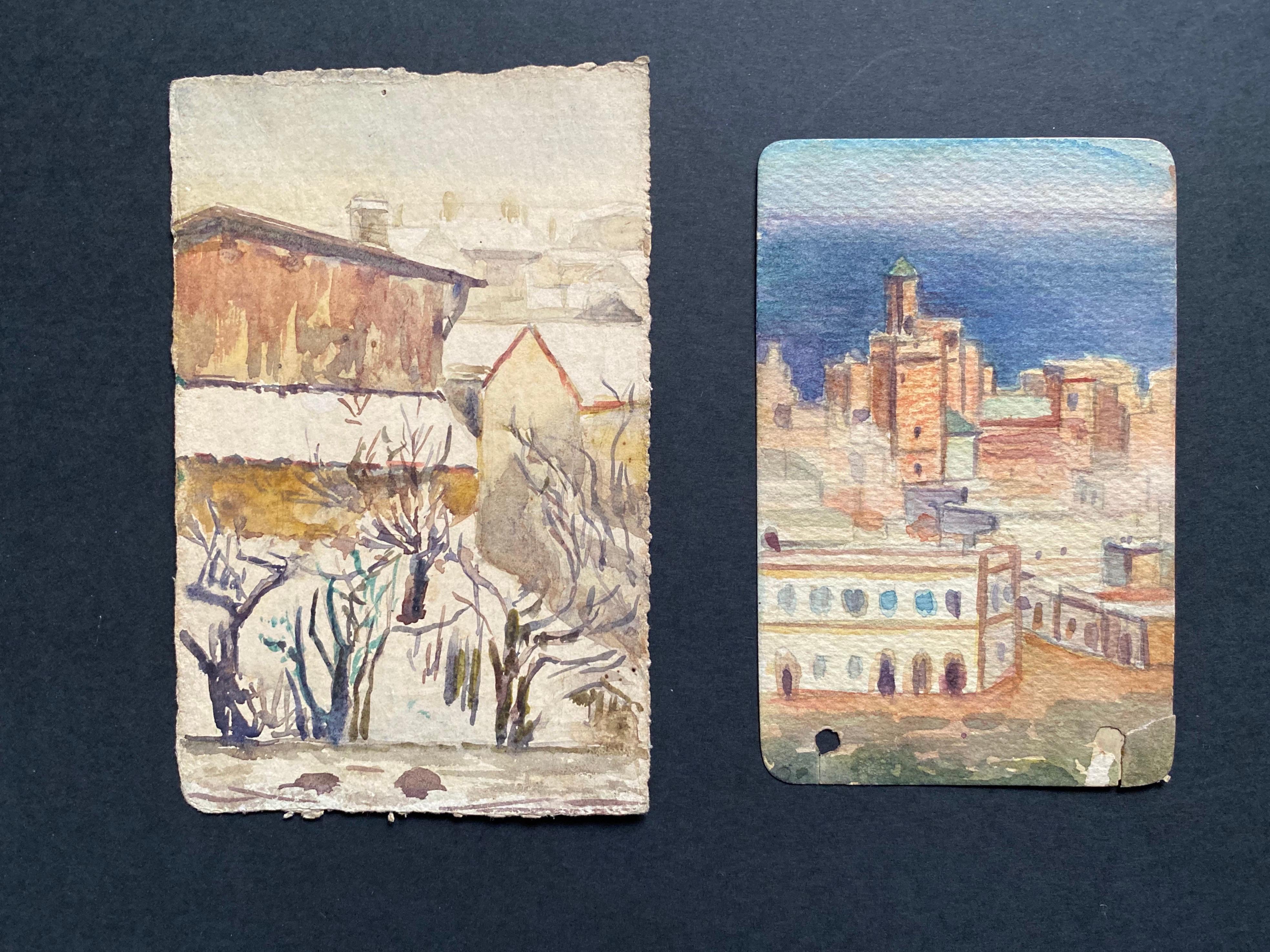 Aquarelles de paysage signées de l'impressionniste française Marie Carreau du début des années 1900