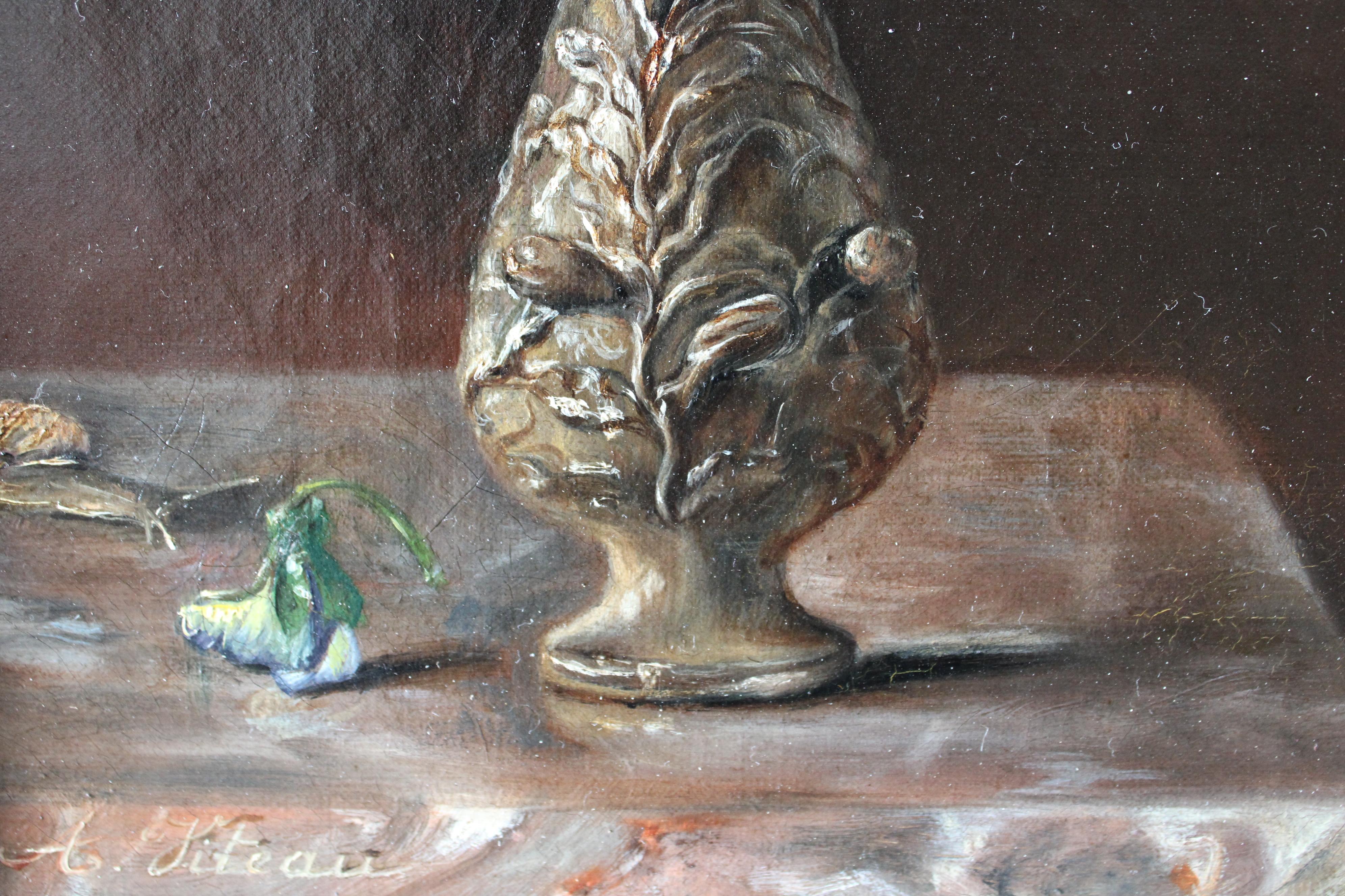 Flower Still Life French Antique still life oil painting of pansies on canvas en vente 1