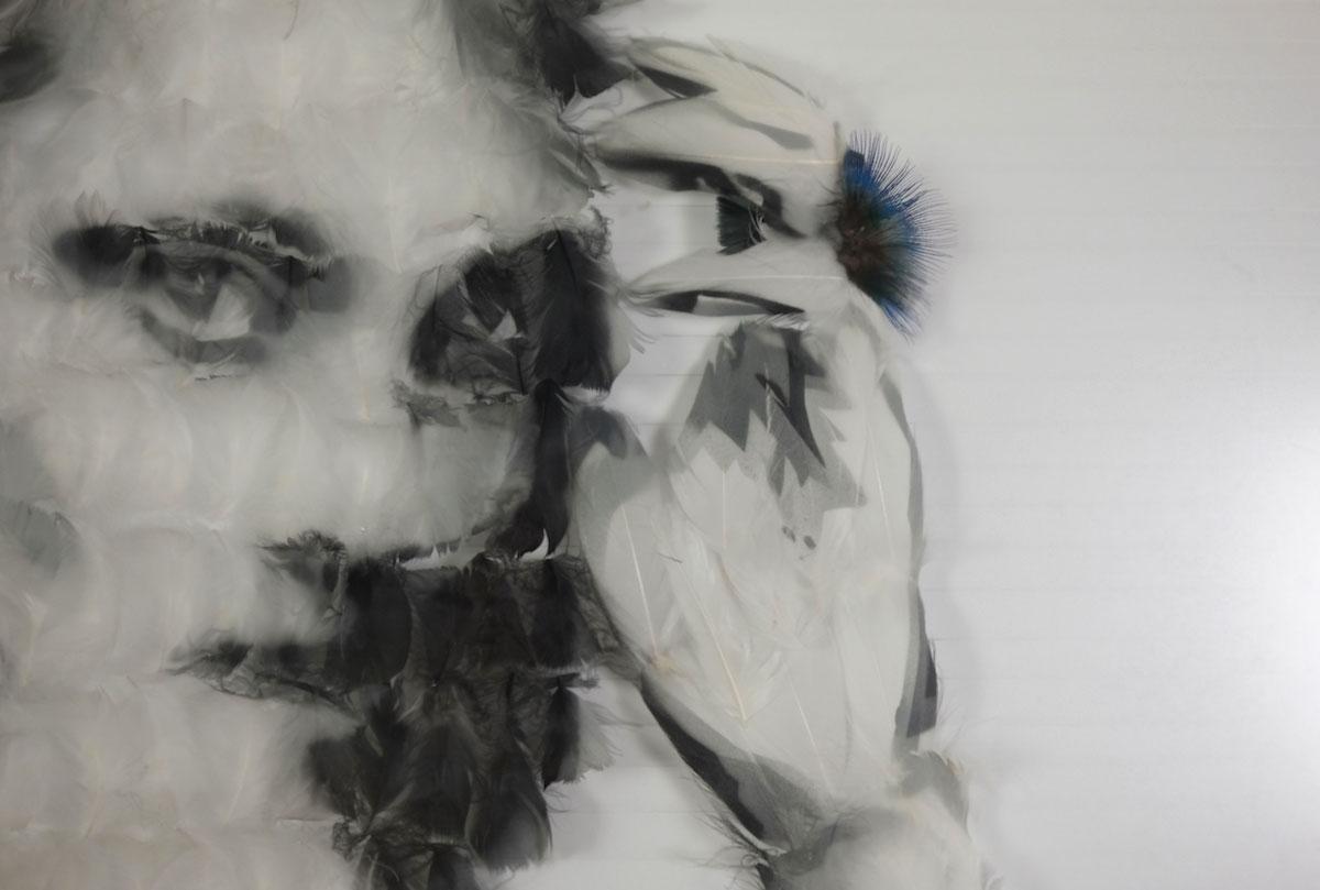 Contemporary feather portrait - Marie-Ange Daudé - Woman, B&W, Gaze, Tattoo 1