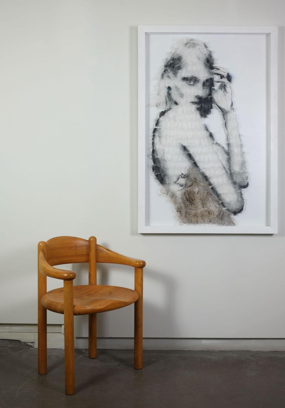 Contemporary feather portrait - Marie-Ange Daudé - Woman, B&W, Gaze, Tattoo 3