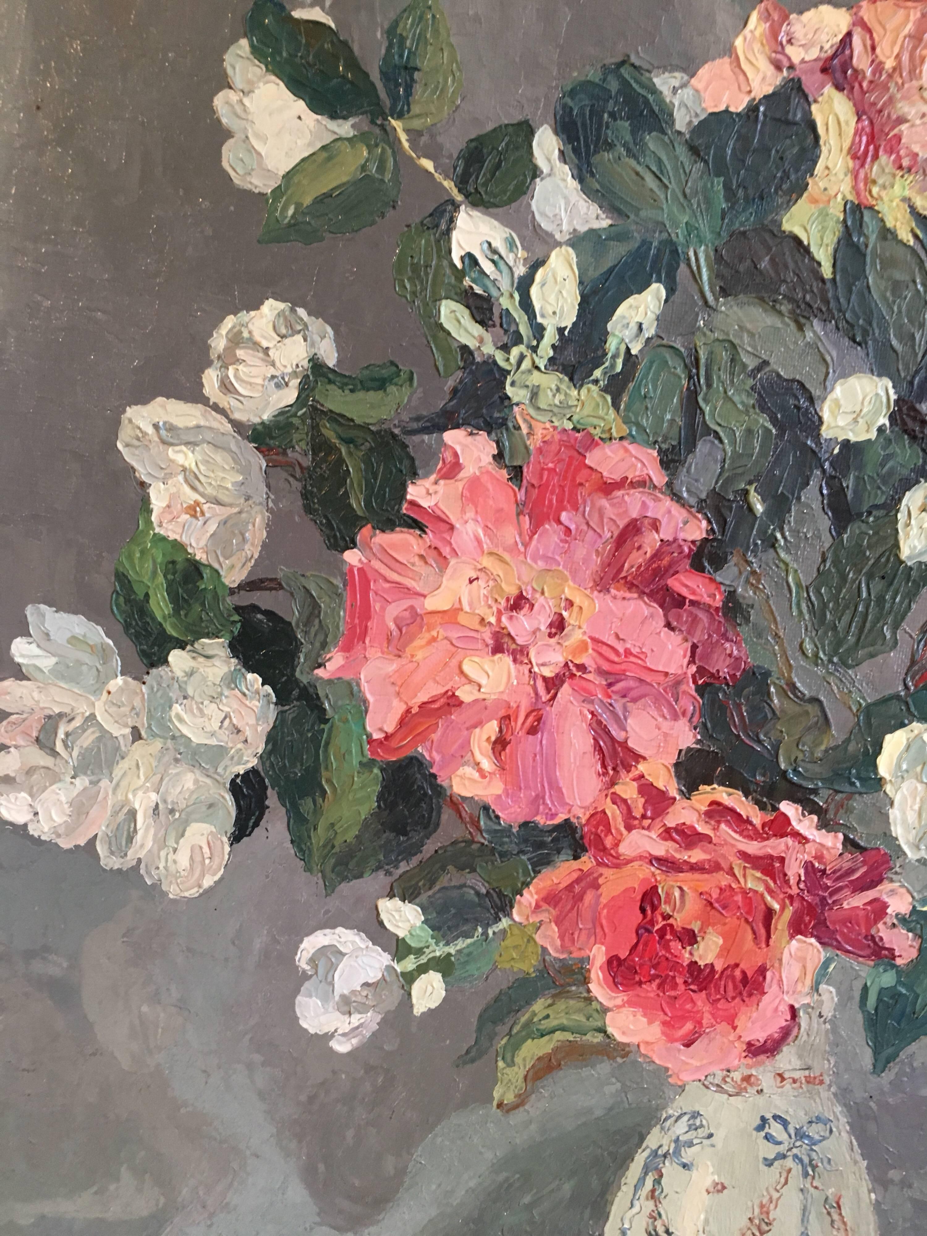 'Fleurs' French Bouquet, Floral Oil Painting, Signed 
By French artist 'M.Bader' , 20th Century
Signed by the artist on the lower left hand corner
Signed and titled verso
Oil painting on board, framed
Framed size: 22 x 18.5 inches

Beautifully
