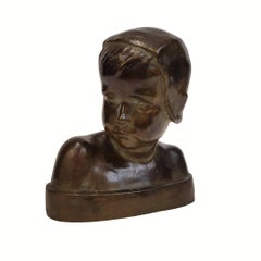 Art Nouveau bust “Boy”, patinated bronze by Crannrey Franceschi, Art Nouveau