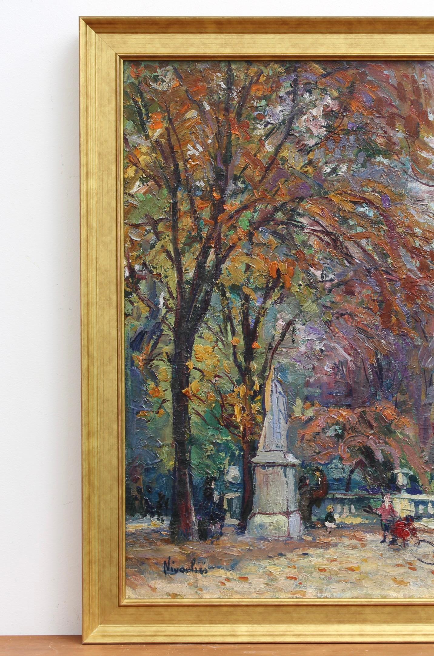 Le Jardin du Luxembourg - Gris Figurative Painting par Marie-Anne Nivouliès de Pierrefort