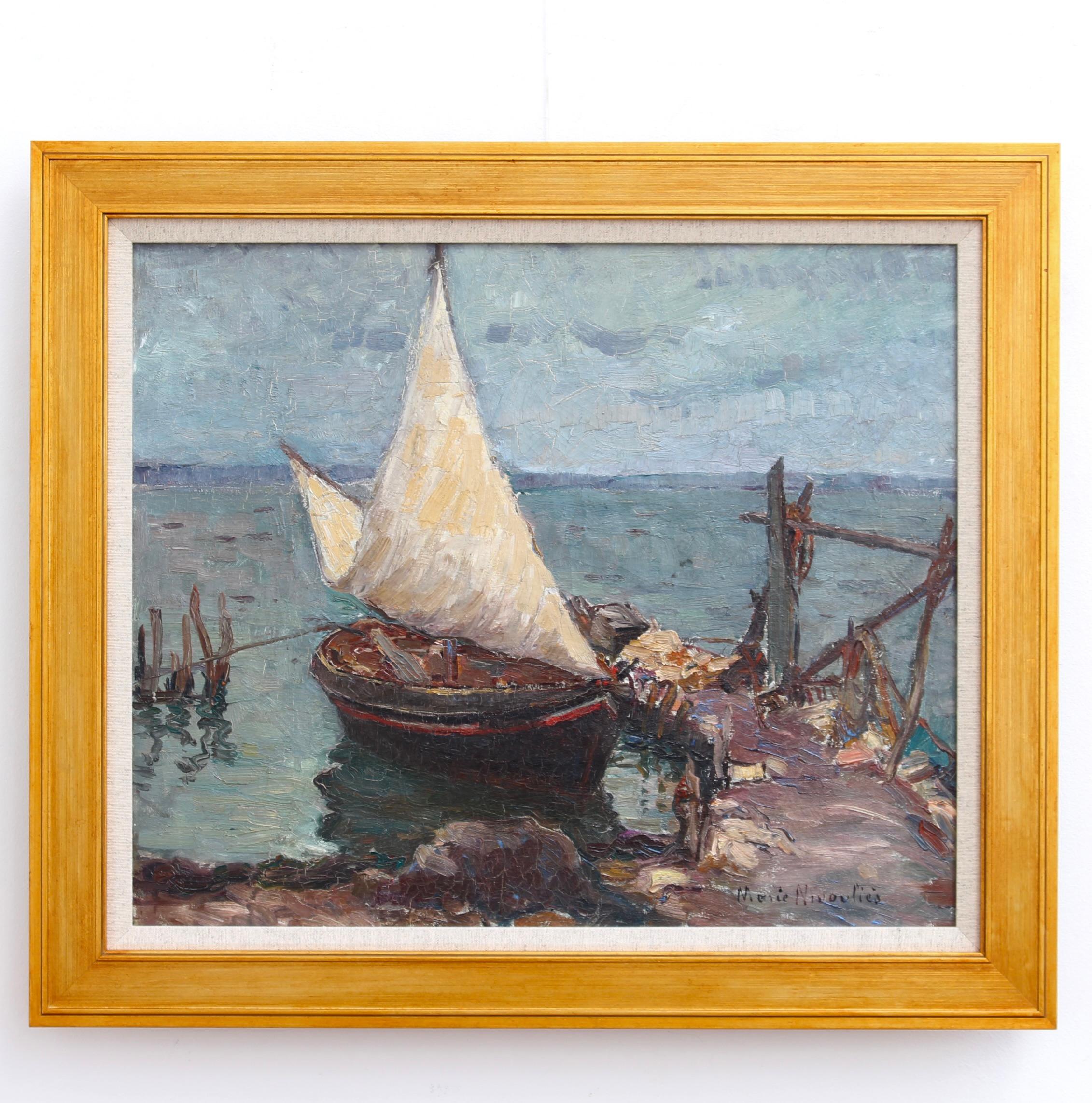 The Boat in Martigues, France - Painting by Marie-Anne Nivouliès de Pierrefort