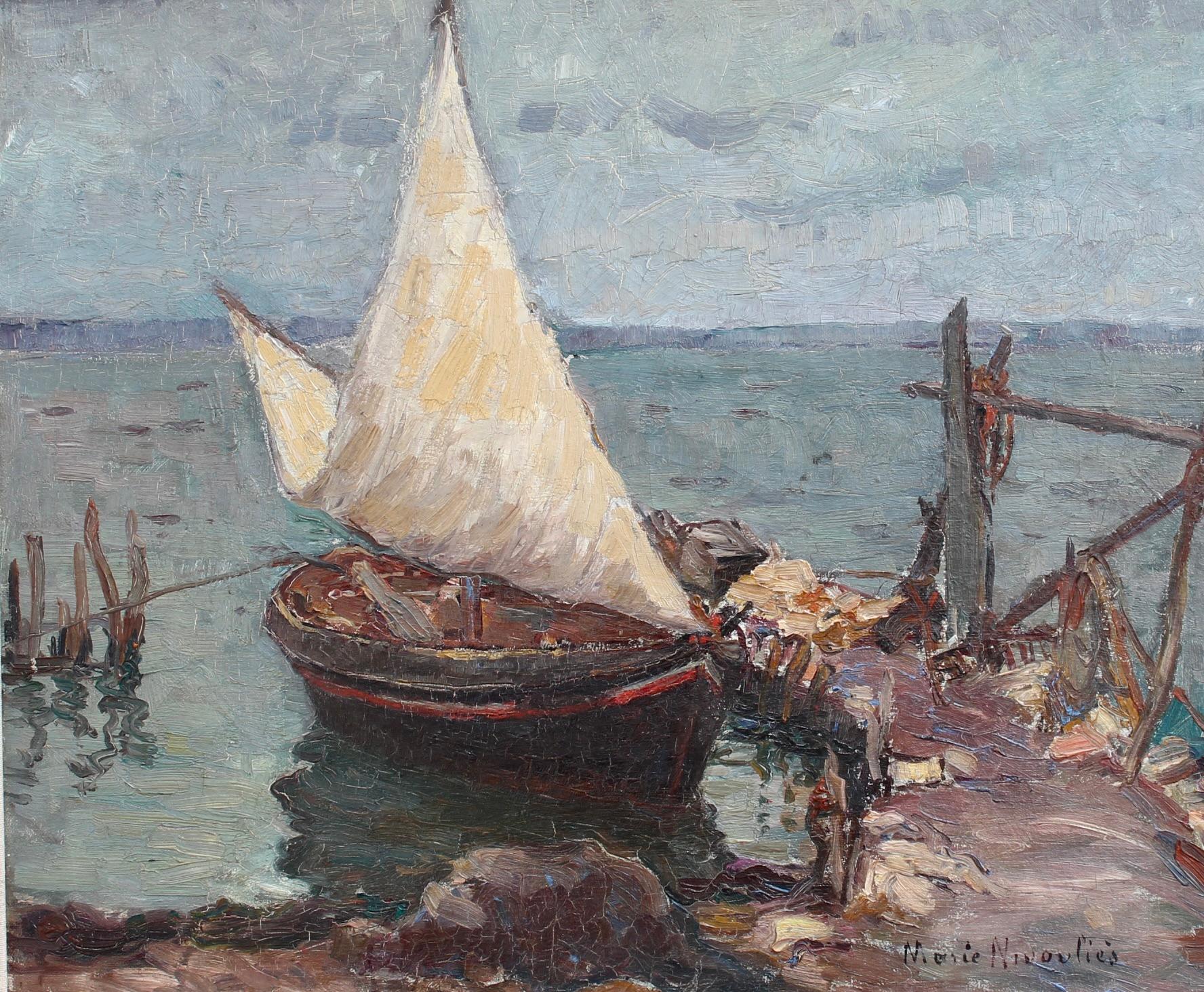 Figurative Painting Marie-Anne Nivouliès de Pierrefort - Le bateau à Martigues, France