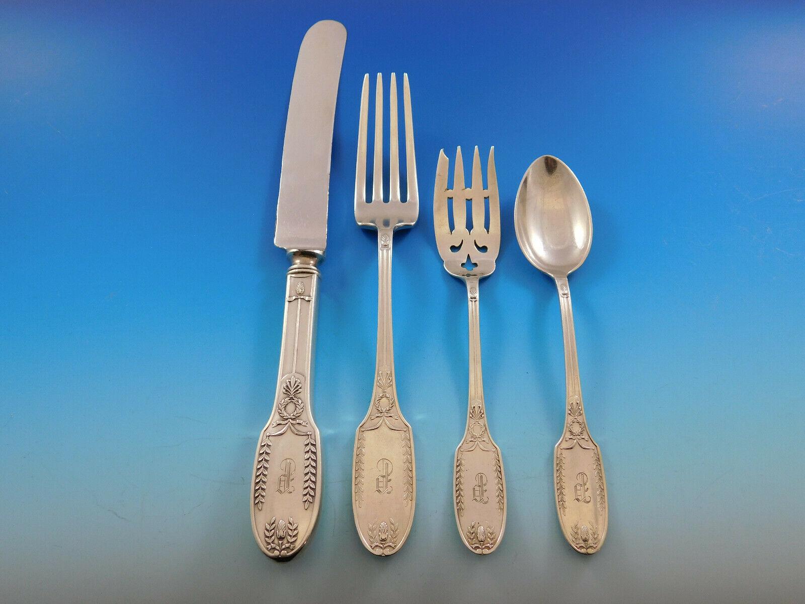 Marie Antoinette by Alvin Sterling Silver Flatware Set Service 201 pcs Mono P In Excellent Condition For Sale In Big Bend, WI