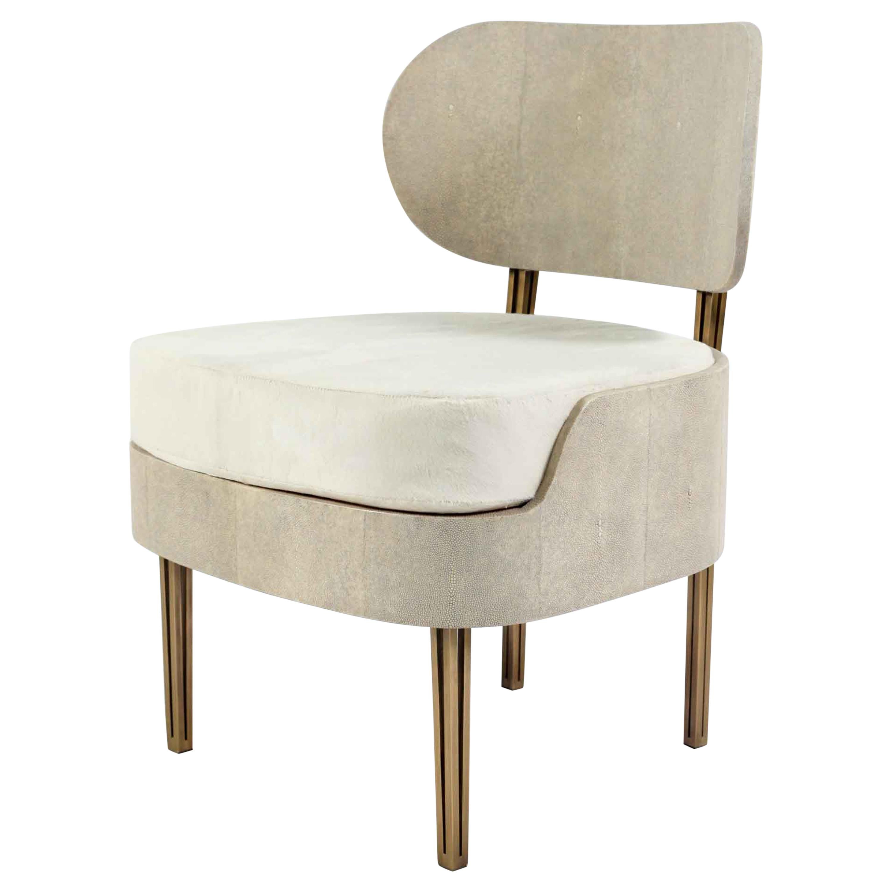 Marie Antoinette Chair in Cream Shagreen and Bronze-Patina Brass by R&Y Augousti