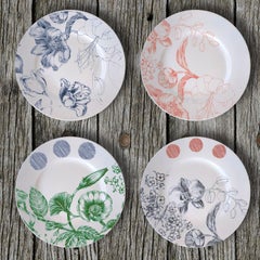 Marie Antoinette Four Contemporary Porcelain Bread Plates Set with Floral Design