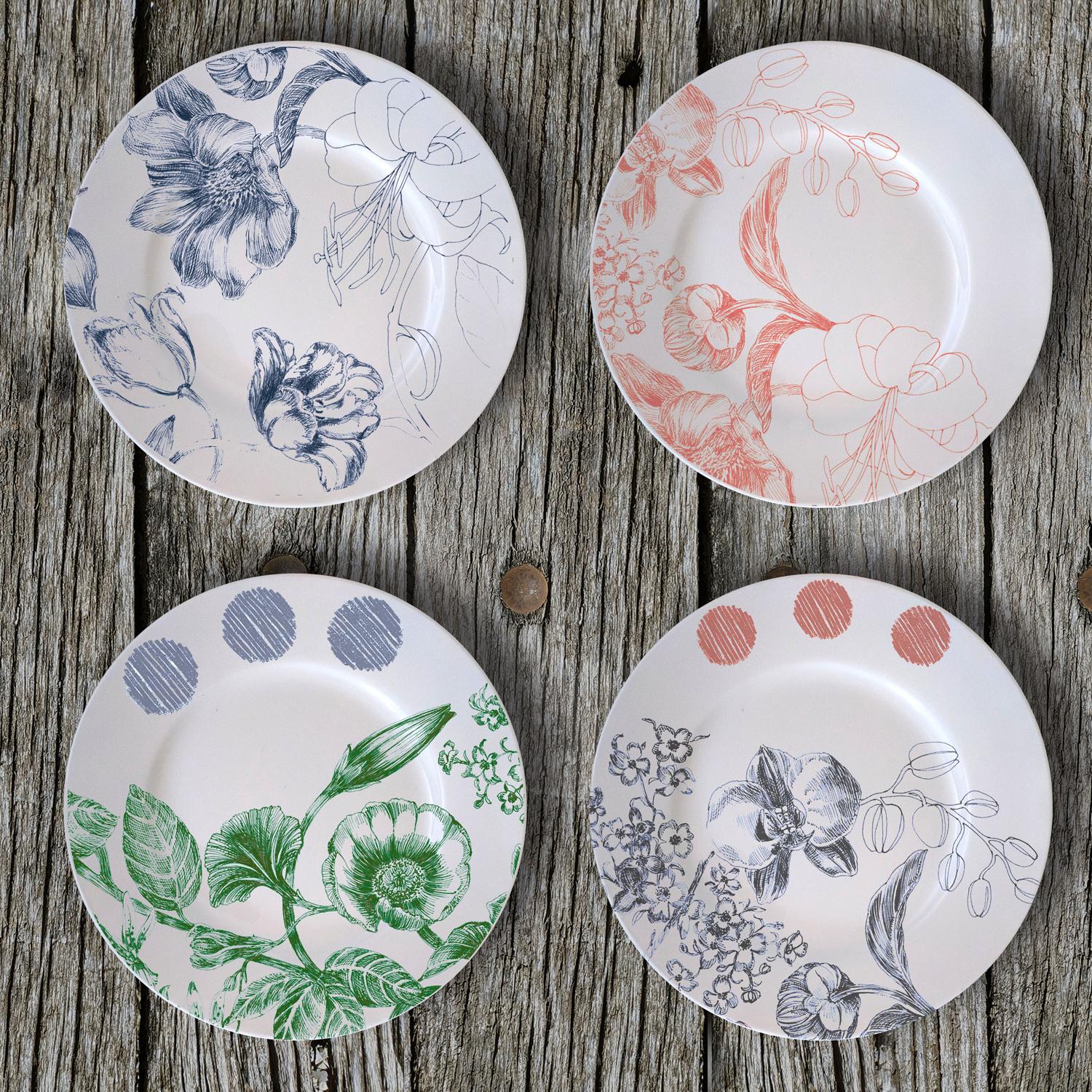 Marie Antoinette, Contemporary Porcelain Bread Plates Set with Floral Design In New Condition For Sale In MILAN, IT