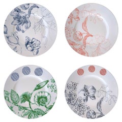 Marie Antoinette, Contemporary Porcelain Bread Plates Set with Floral Design