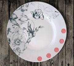 Marie Antoinette, Contemporary Porcelain Dinner Plate with Floral Design