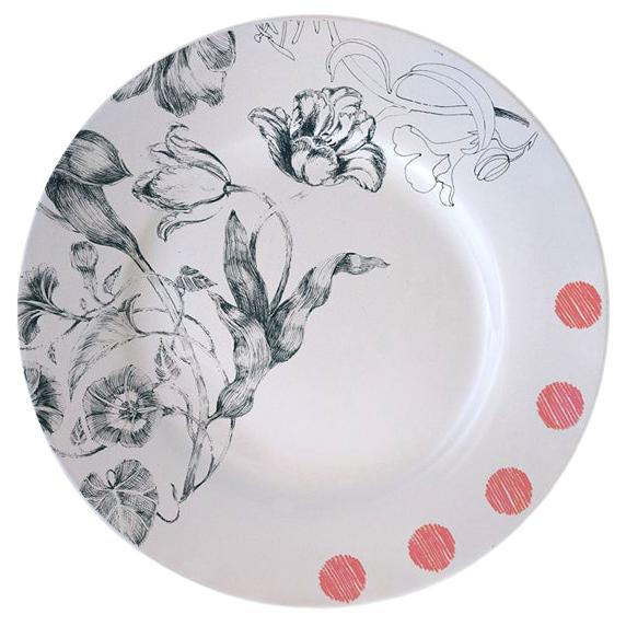 Marie Antoinette, Contemporary Porcelain Dinner Plate with Floral Design For Sale