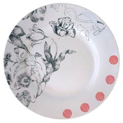 Marie Antoinette, Contemporary Porcelain Dinner Plate with Floral Design