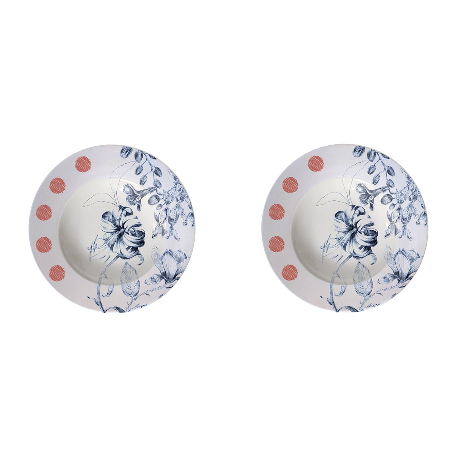 Marie Antoinette, ensemble d'assiettes à pâtes en porcelaine contemporaine à motifs floraux en vente