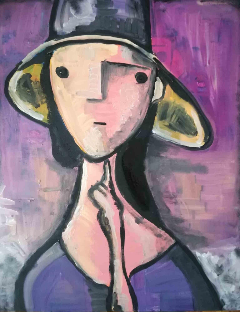 Marie Antoinette Figurative Painting - Woman with Hat - Original Painting by Federico Bramati- 2021