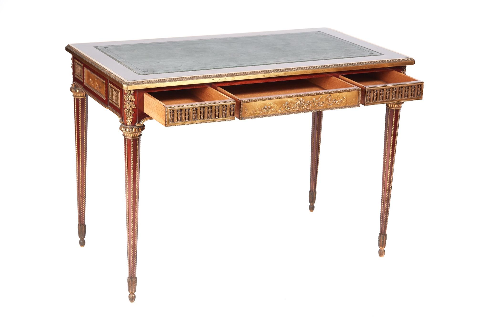 Important Louis XV1 style writing table [Bureau Plat] exhibition quality, firmly attributed to Holland & sons. The Earl of Sefton at Croxteth hall, commissioned Holland & sons circa 1860 to make Marie Antoinettes writing table [Bureau Plat] to the