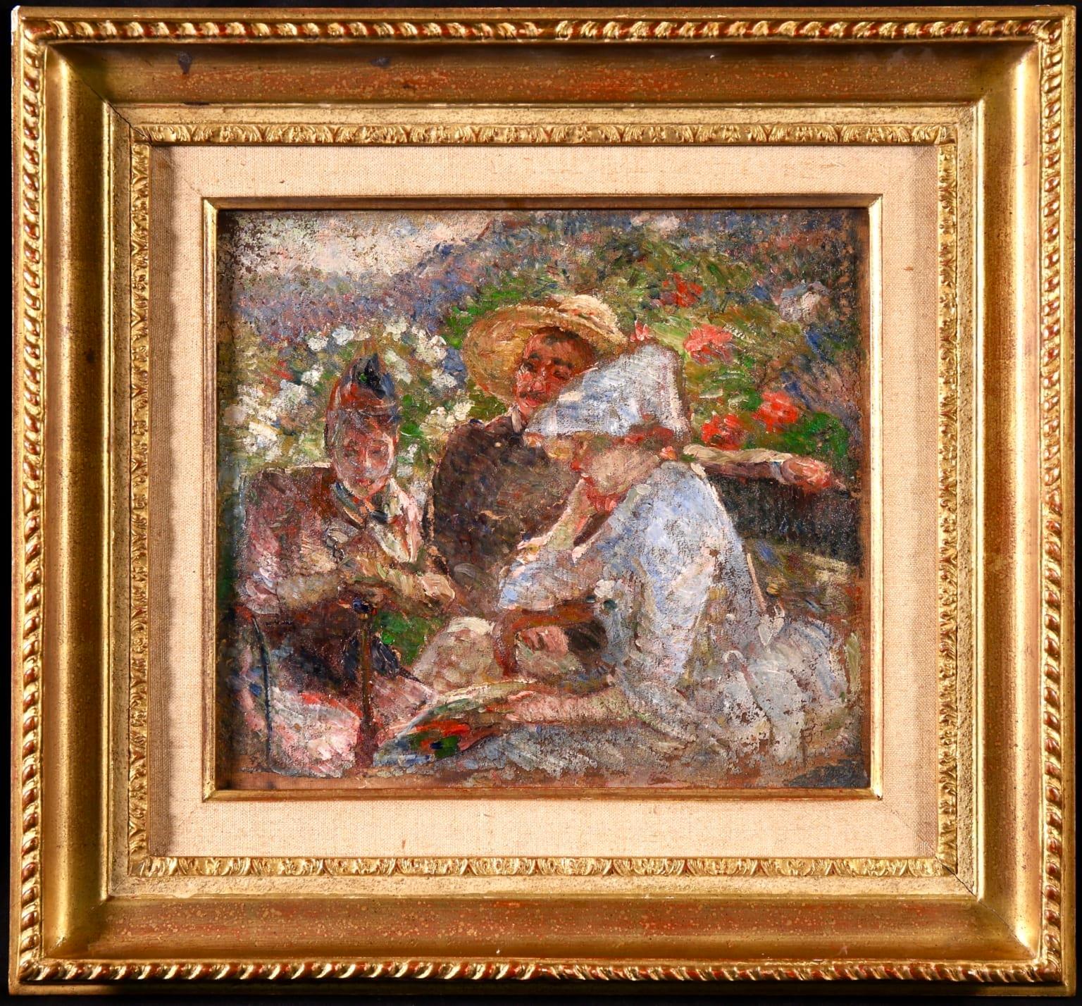 Marie Bracquemond On the Terrace Impressionist Oil, Figures in a Landscape by Marie