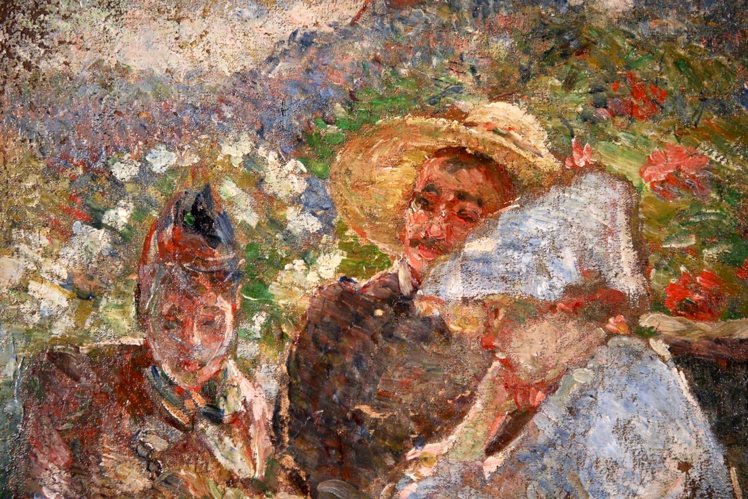 Sur la terrasse - Huile impressionniste:: Figures dans un paysage de Marie Bracquemond 3