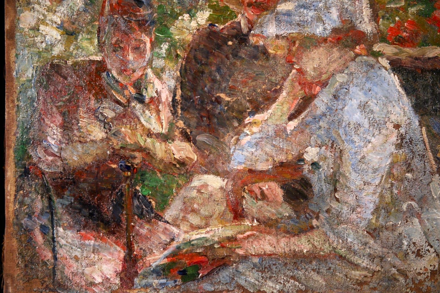 On the Terrace - Impressionist Oil, Figures in a Landscape by Marie Bracquemond 1