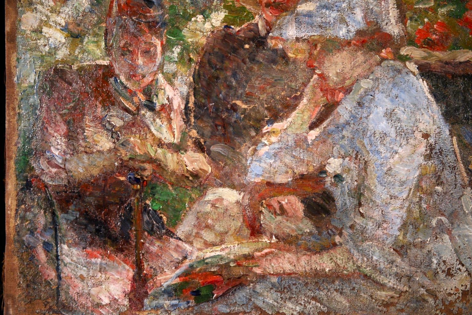 Sur la terrasse - Huile impressionniste:: Figures dans un paysage de Marie Bracquemond 4