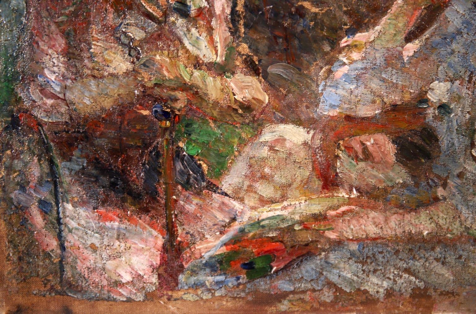 On the Terrace - Impressionist Oil, Figures in a Landscape by Marie Bracquemond 4