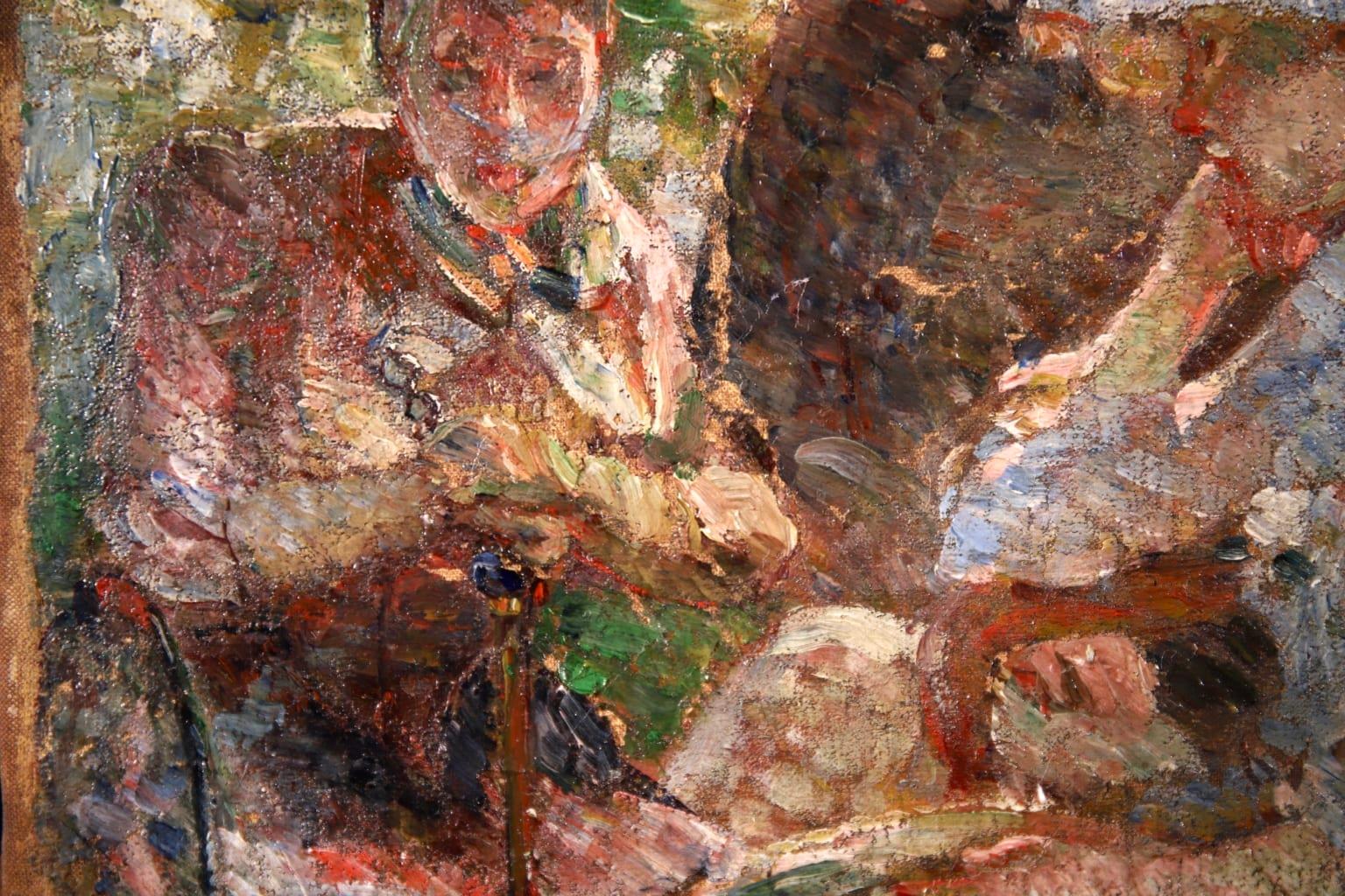On the Terrace - Impressionist Oil, Figures in a Landscape by Marie Bracquemond 5