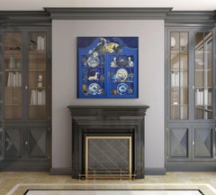 'Blue Curio Cabinet - Steller's Jays', oil on linen