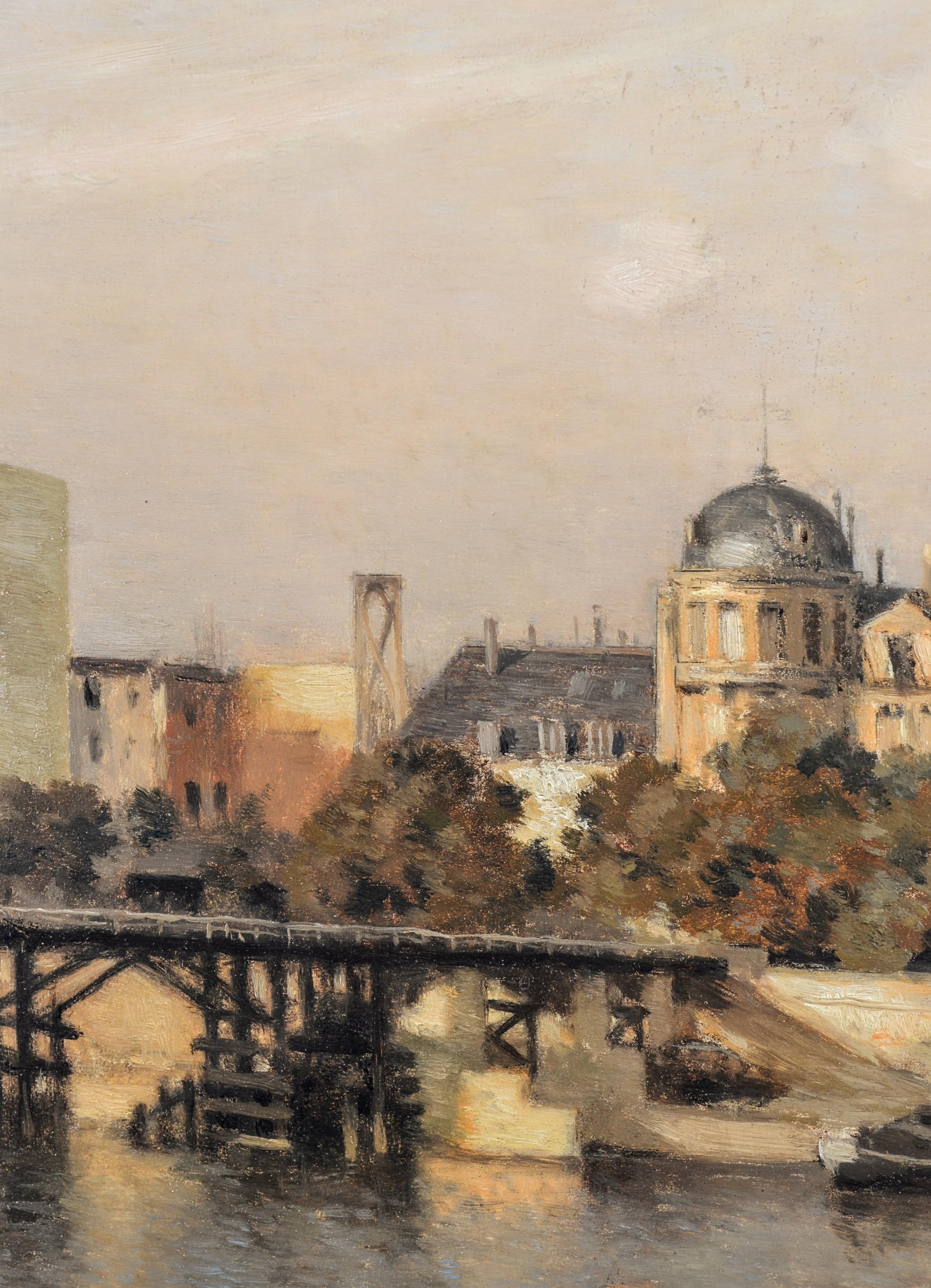 A very beautiful late 19th century French impressionist oil on panel depicting a view across the Seine in Paris, by Marie Cazin.

Superb quality work work by this important female impressionist painter who was included in the 2018 exhibit 