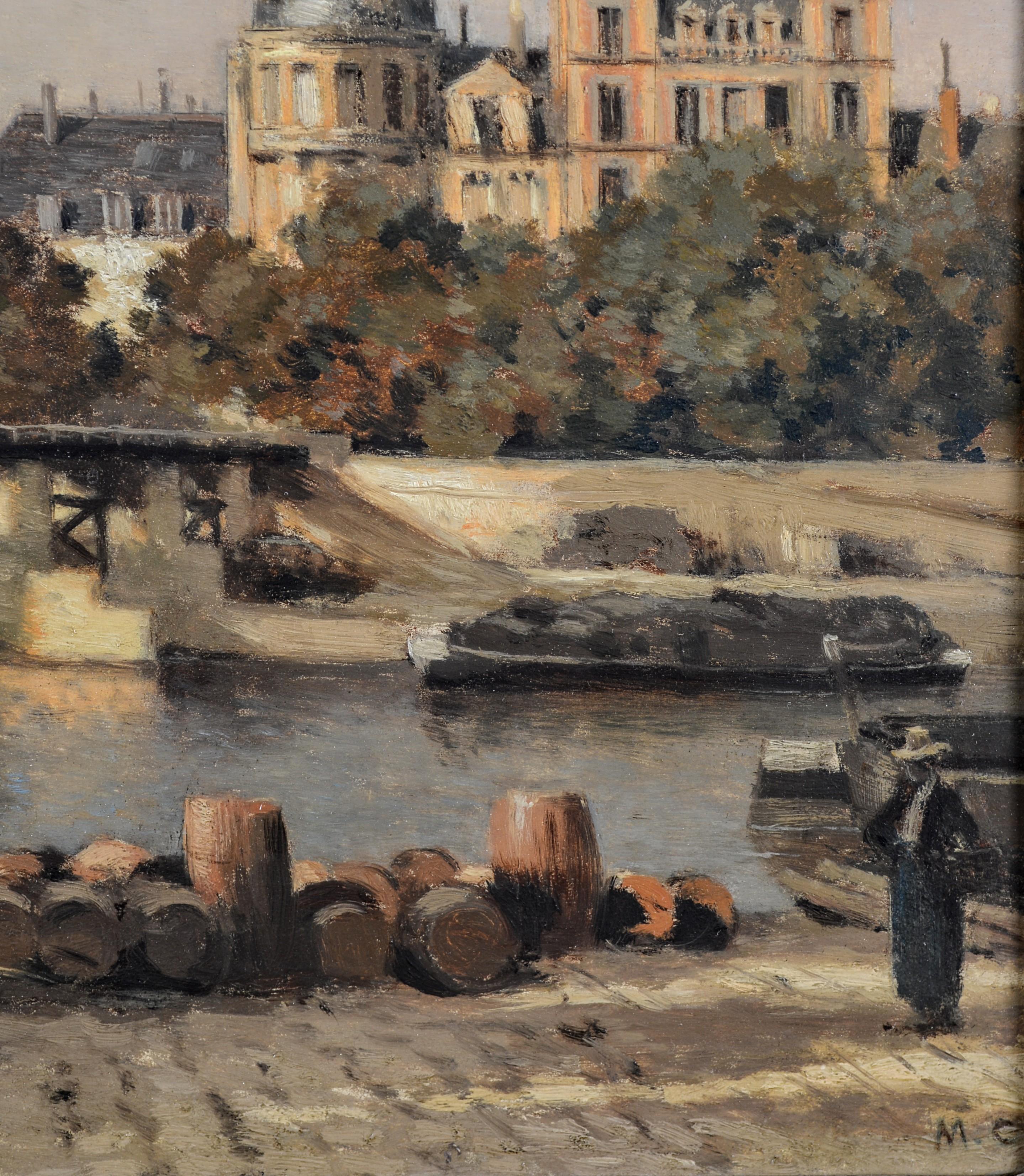 Paris, Old Wooden Bridge - 19th Century Antique French Impressionist Painting For Sale 3