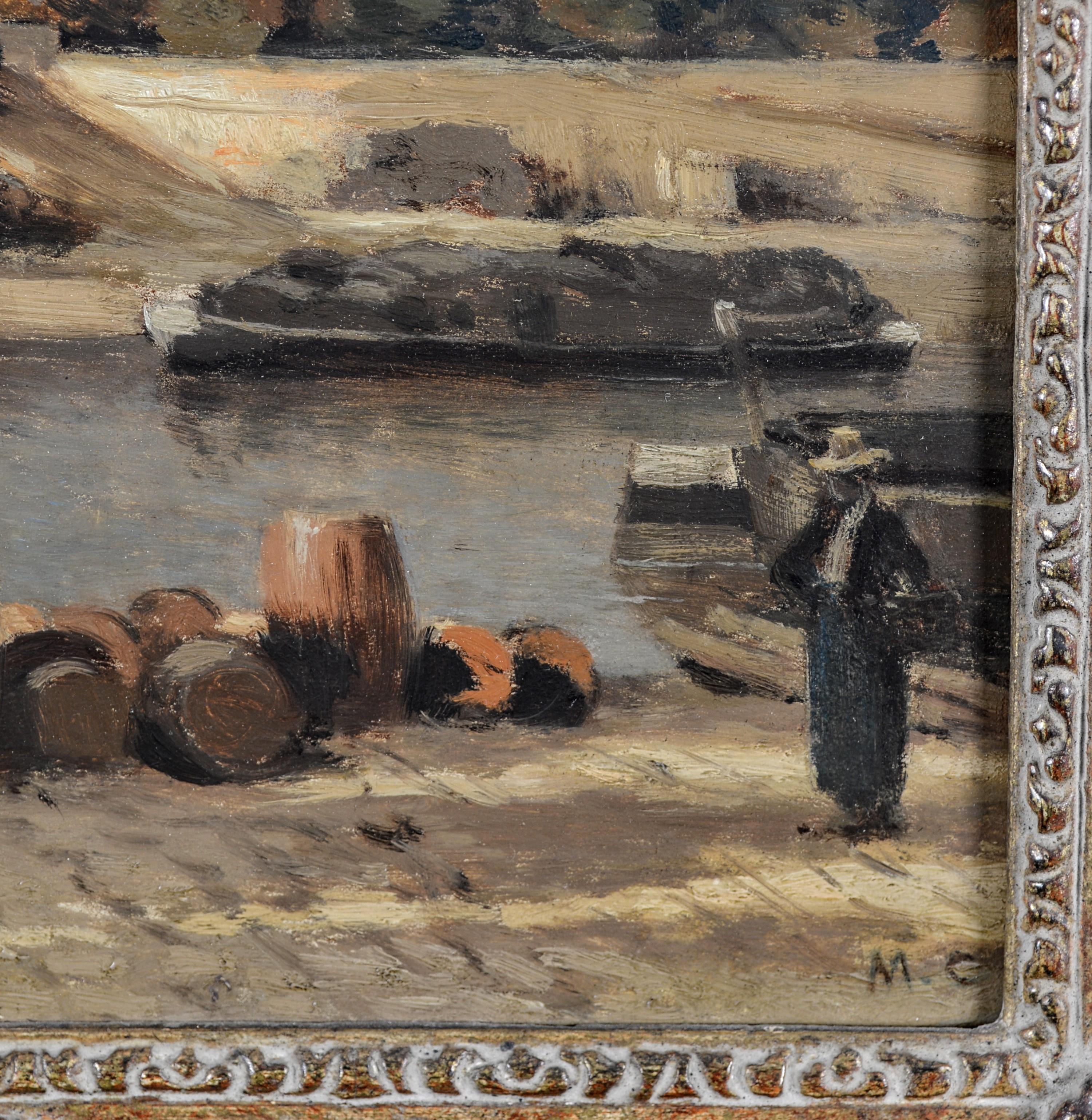Paris, Old Wooden Bridge - 19th Century Antique French Impressionist Painting For Sale 4