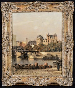 Paris, Old Wooden Bridge - 19th Century Antique French Impressionist Painting