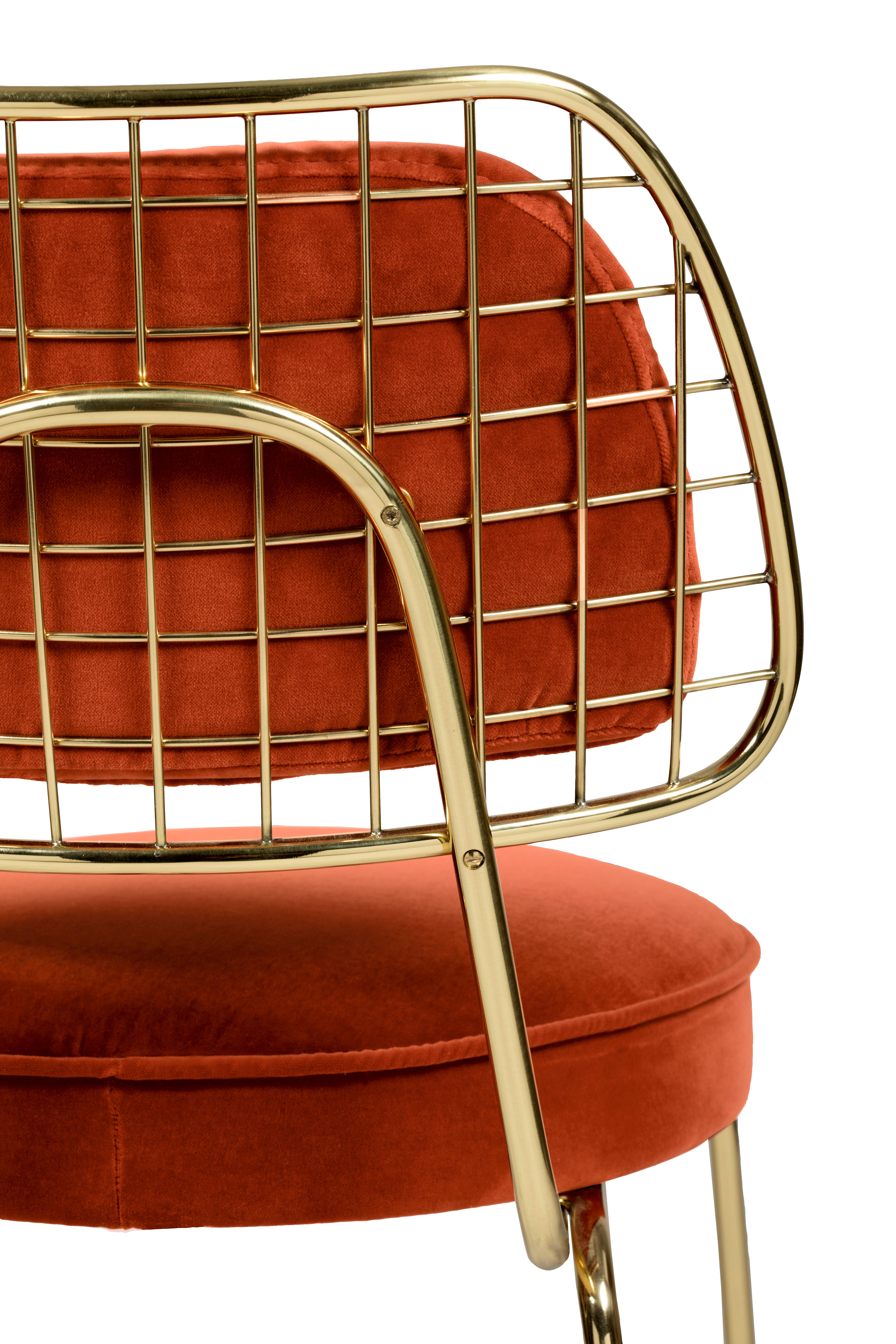 Mid-Century Modern Marie Chair in Rust Orange Velvet For Sale