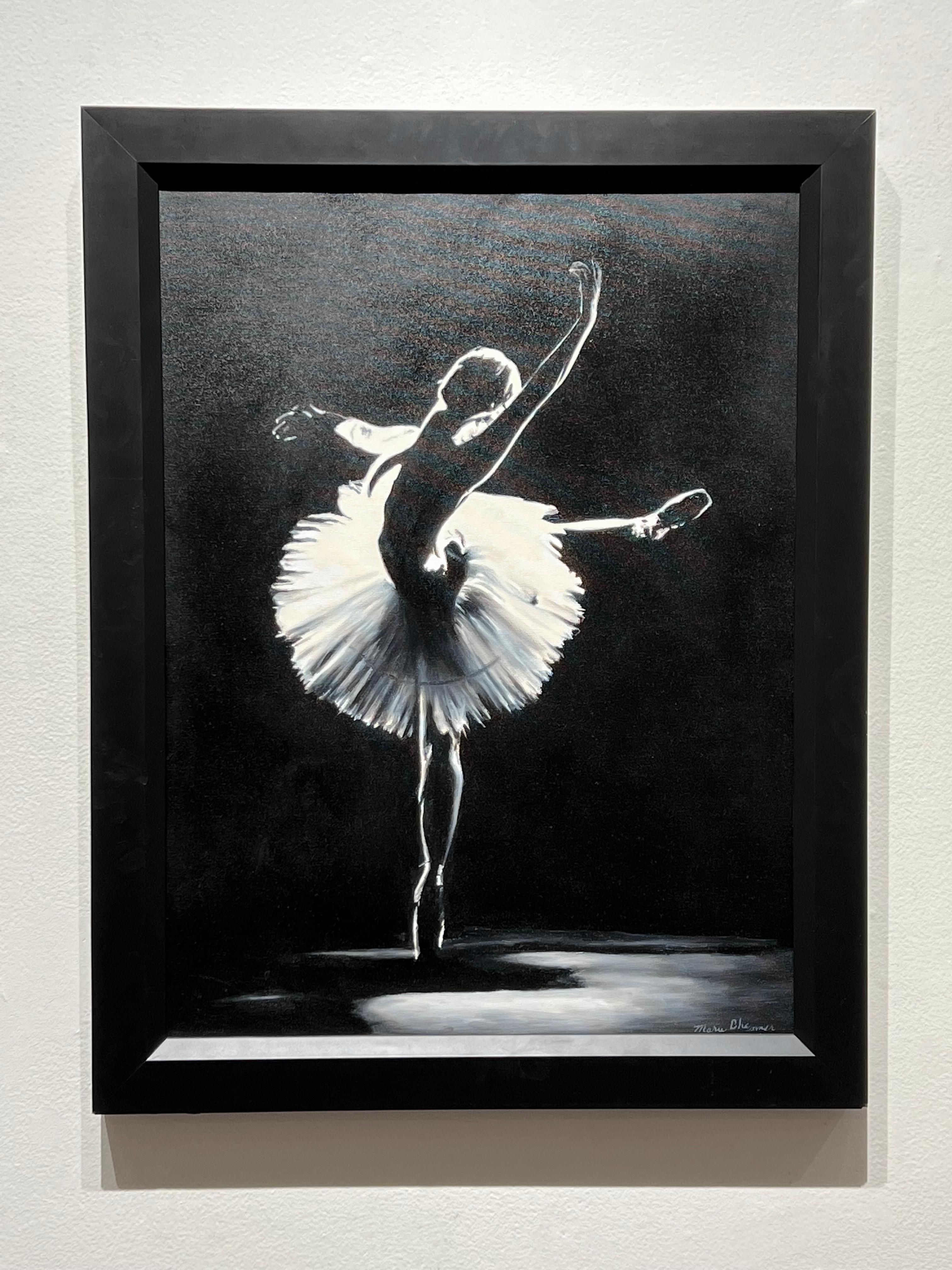 Marie Channer, « Dancing in the Light », peinture à l'huile sur toile représentant une danseuse de ballet, 24 x 18 cm en vente 1