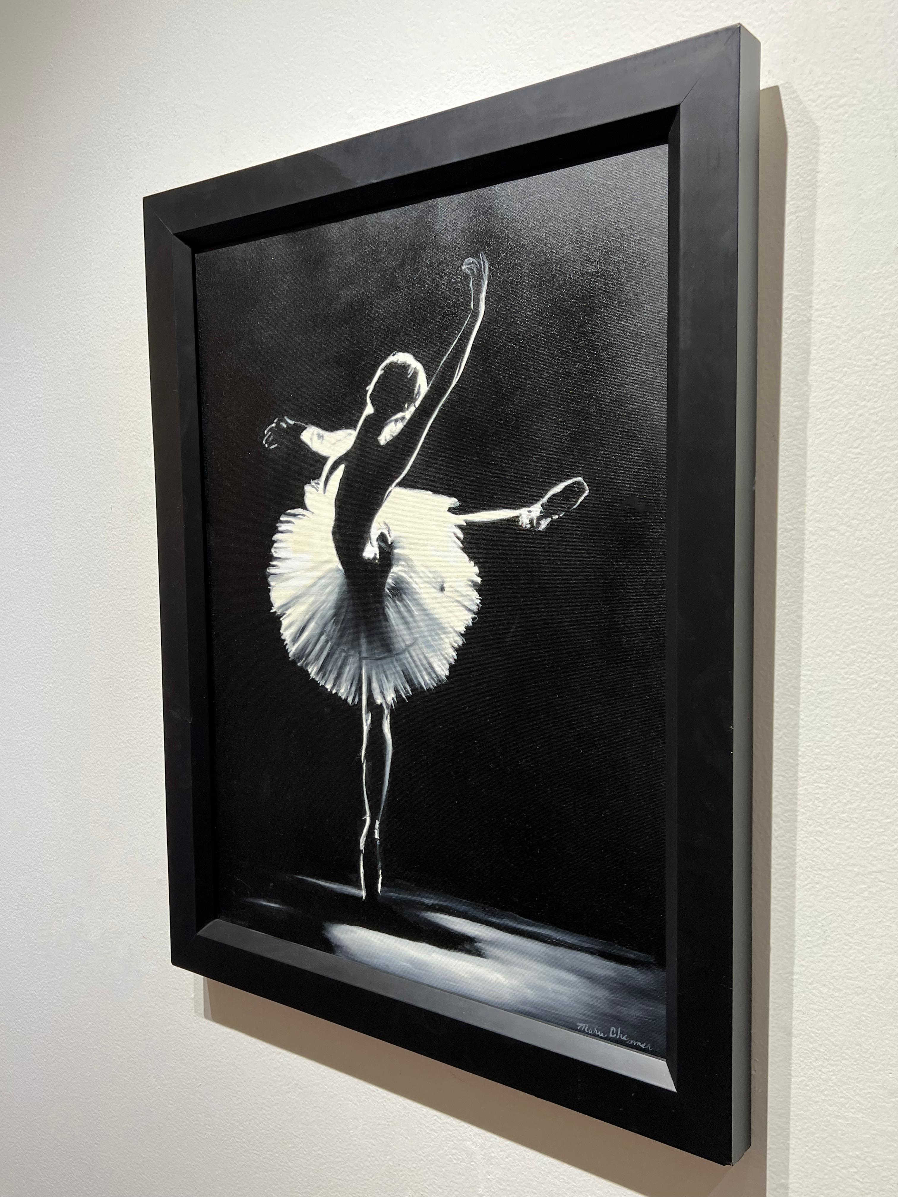 Marie Channer, « Dancing in the Light », peinture à l'huile sur toile représentant une danseuse de ballet, 24 x 18 cm en vente 3