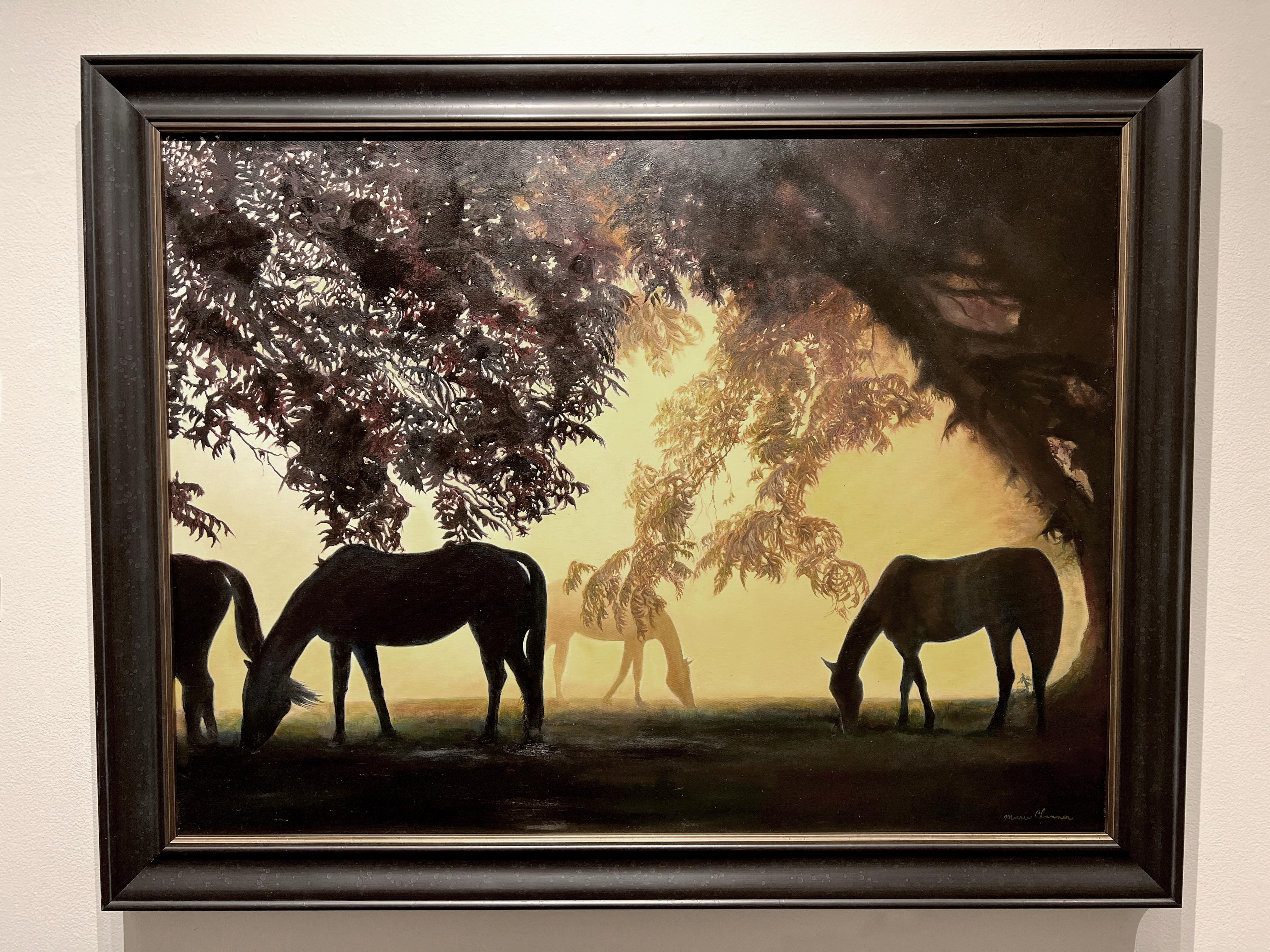Marie Channer, „Dawn“, 30x40 Equine Pasture Landschaft, Ölgemälde auf Leinwand im Angebot 1