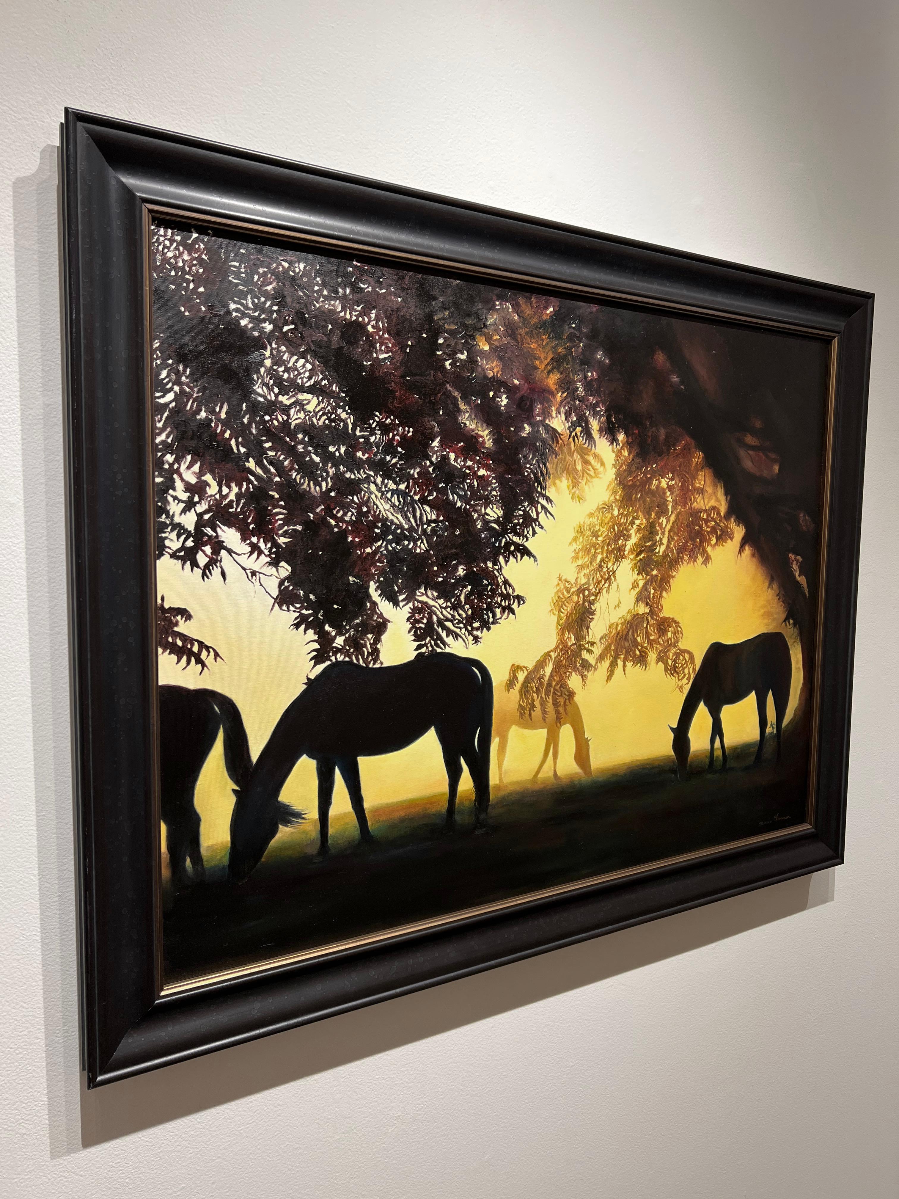 Marie Channer, „Dawn“, 30x40 Equine Pasture Landschaft, Ölgemälde auf Leinwand im Angebot 2
