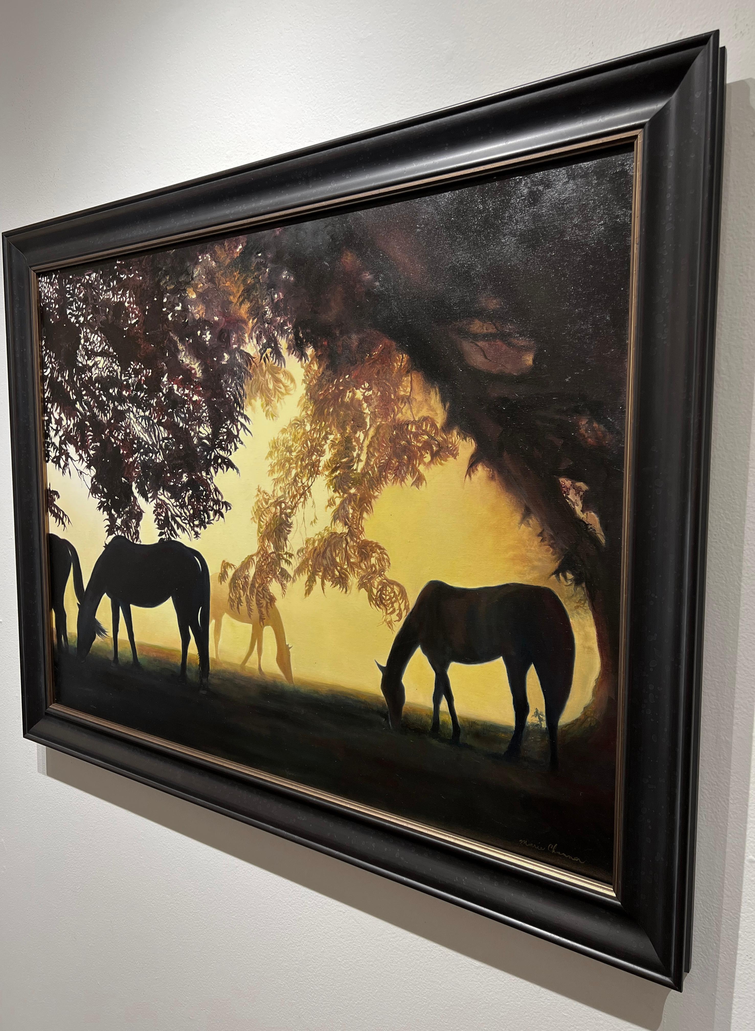 Marie Channer, „Dawn“, 30x40 Equine Pasture Landschaft, Ölgemälde auf Leinwand im Angebot 3