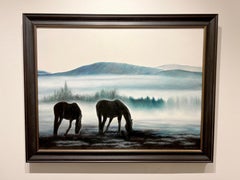 Marie Channer, "Foggy Morn", 30x40 Equine Landscape Oil Painting on Canvas